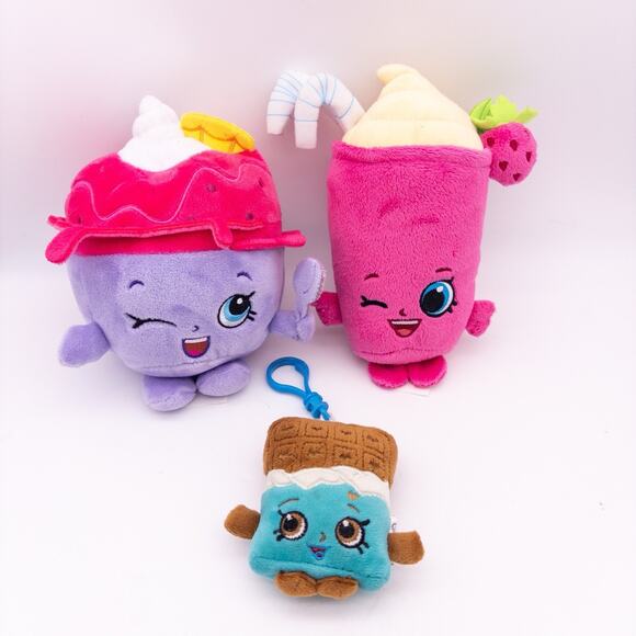 Lot Of 3 Shopkins Plush Berry Smoothie Bean, Ice Cream Queen, Cheeky Chocolate - Picture 1 of 9